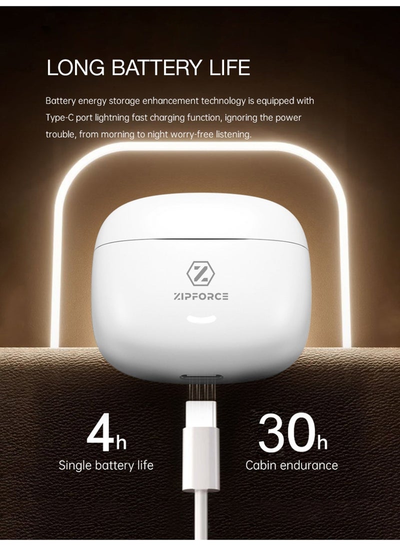 ZIPFORCE True Wireless Earbuds, Semi-In-Ear Bluetooth 5.4 Headphones, Bluetooth Earbuds with Easy Touch Control, Light-Weight Comfortable,IPX5 Waterproof TWS, Ergonomic Fit for Daily Use Work Study Travel - Image 5